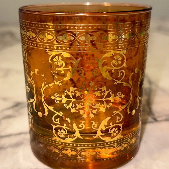 VINTAGE Gold Filigree Glass Candle Holder Moroccan Cup amber burnt Orange - Picture 4 of 10